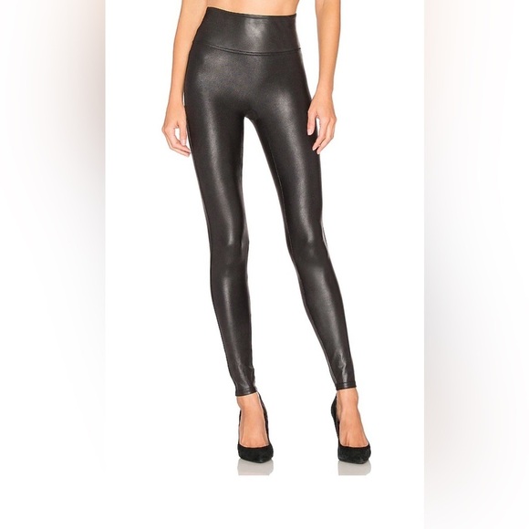 SPANX Pants - Spanx Women's Black High Waisted Faux Leather Cracked Effect Leggings Size XS